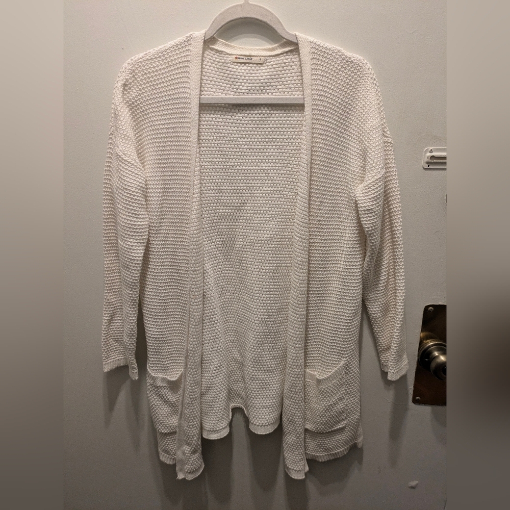 Marine Layer Catalina Cardigan White Open-Front Sweater - Picture 3 of 5